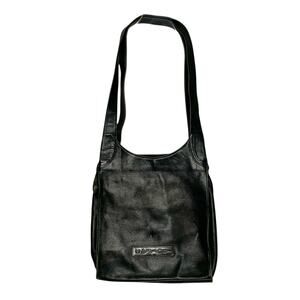 Fossil Black Leather Saddle Shoulder Bag Purse Large Zip Closure Key Charm